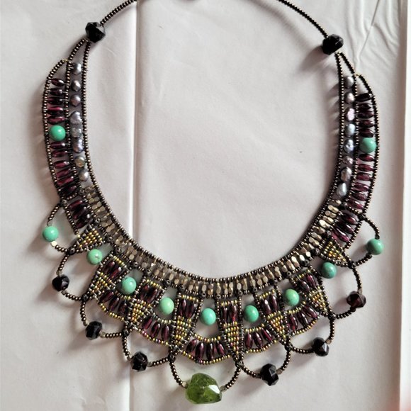 Unique Statement Choker! Peridot/Turquoise/Tahitian Pearl & Beads - Picture 1 of 5